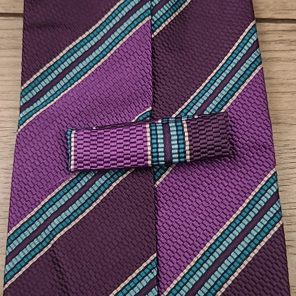 ETRO Italy Abstract‎ Purple Blue Striped Mens Silk Cotton Blend Mens Tie